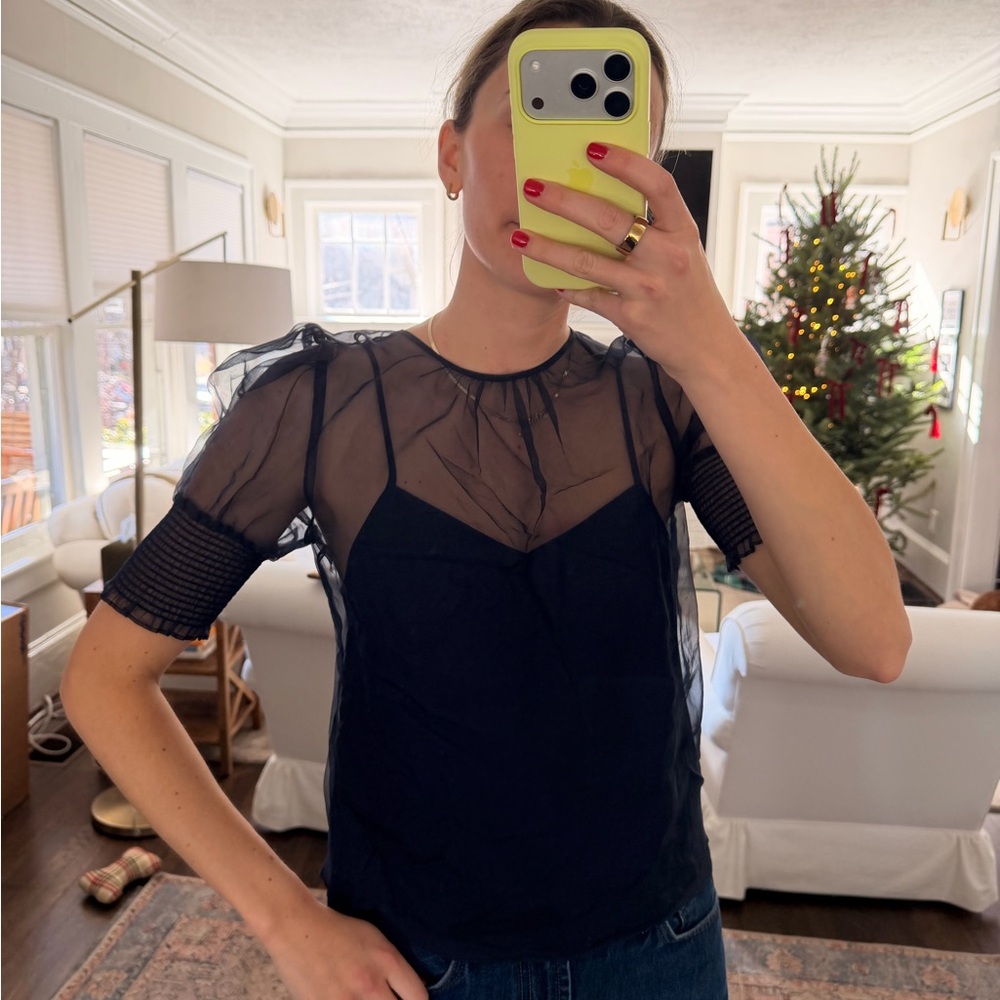 Cinq à Sept Navy Sheer Blouse